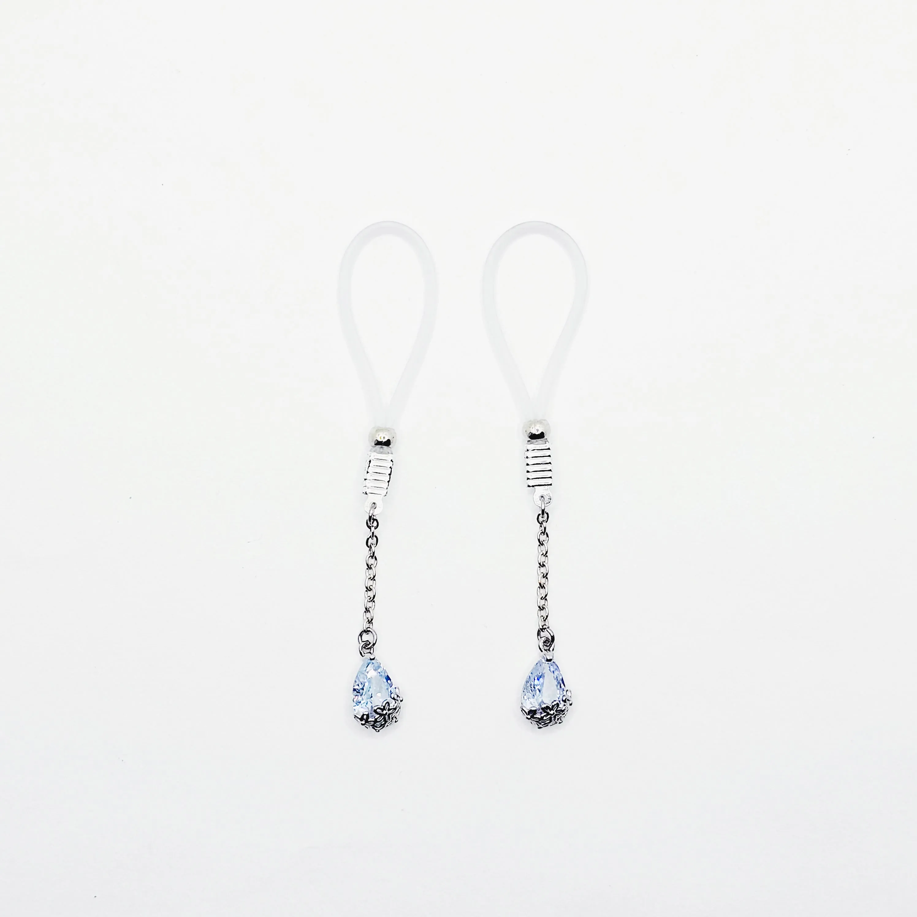 Non Piercing Nipple Dangles on Nipple Nooses or Clamps with Dazzling Cubic Zirconia Pendants.