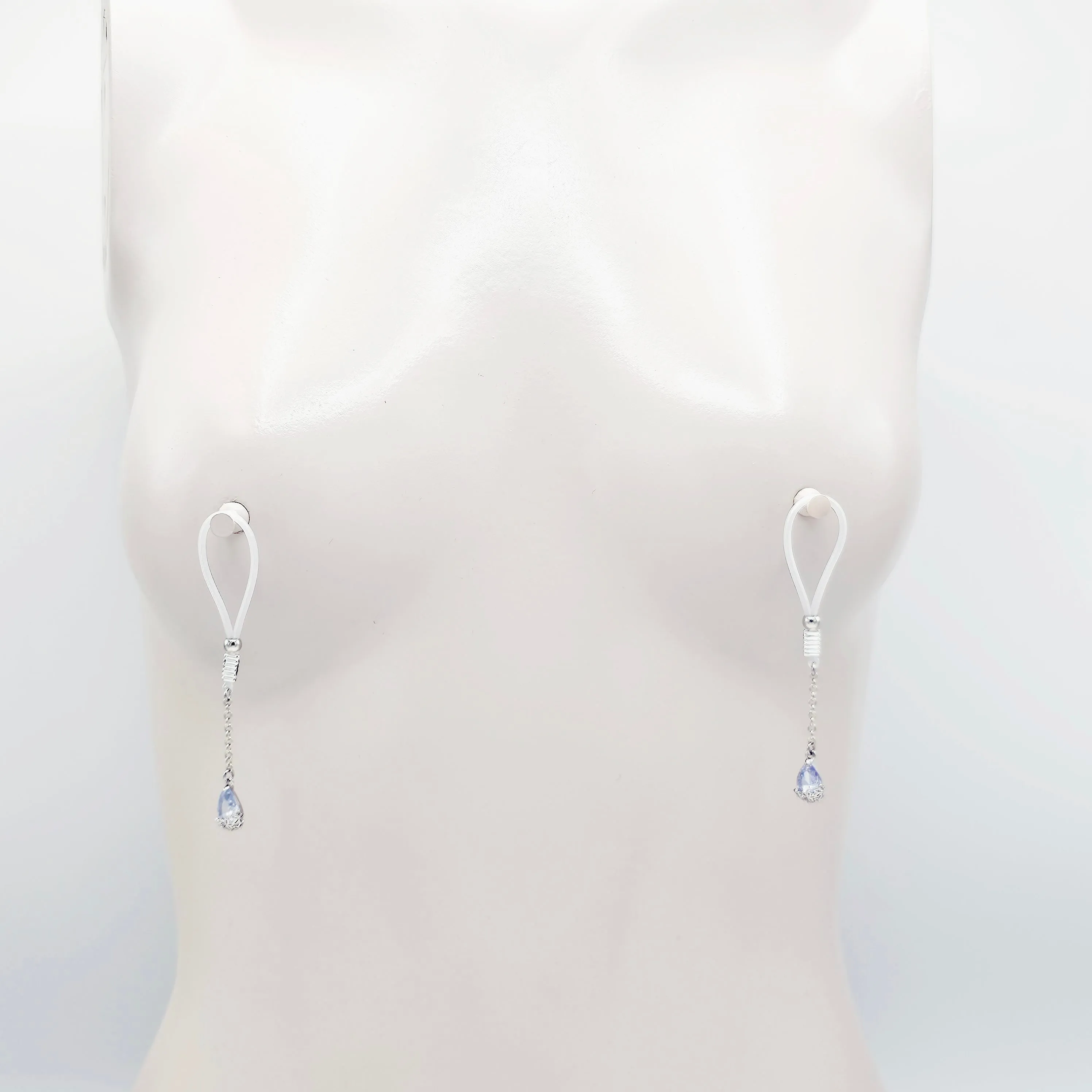 Non Piercing Nipple Dangles on Nipple Nooses or Clamps with Dazzling Cubic Zirconia Pendants.