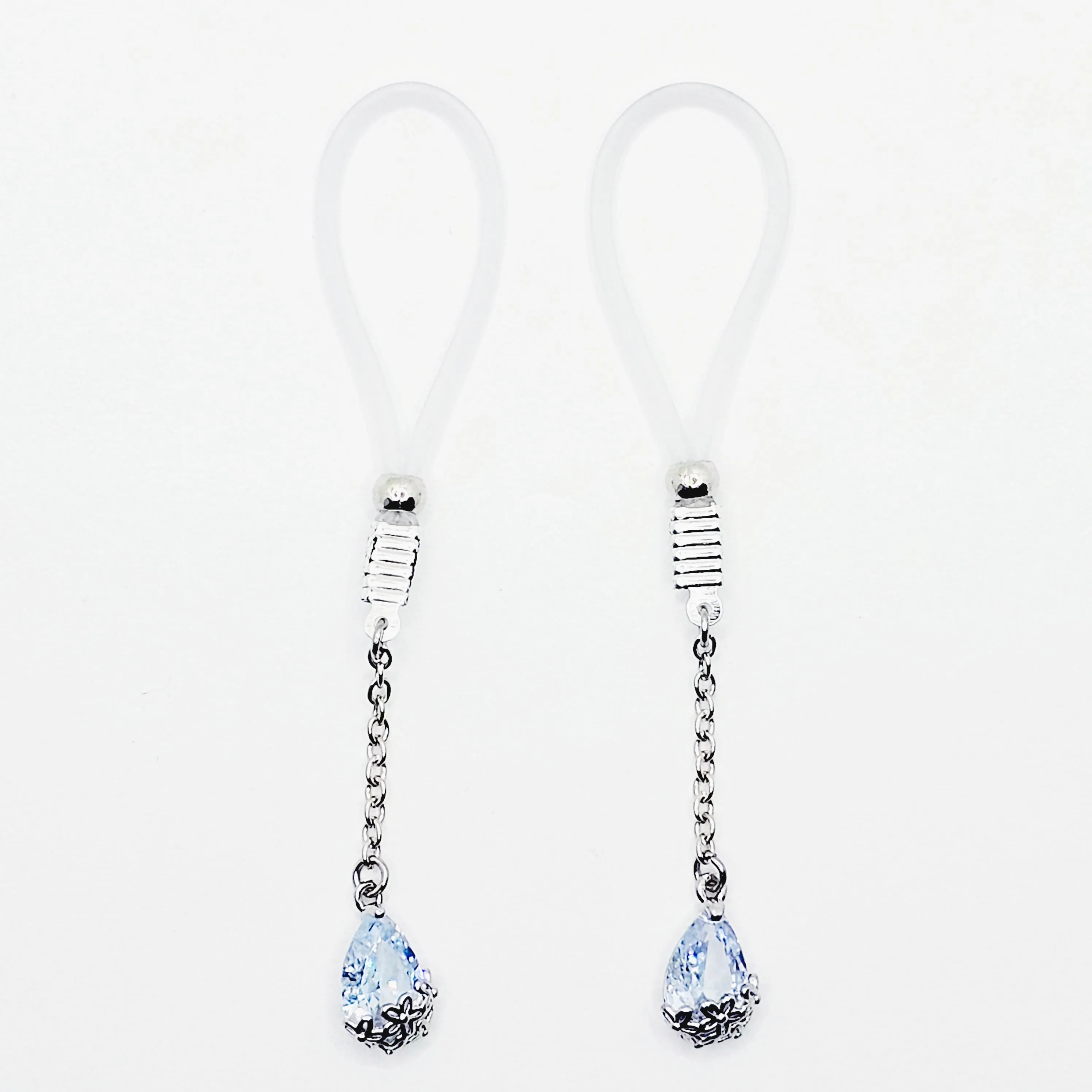 Non Piercing Nipple Dangles on Nipple Nooses or Clamps with Dazzling Cubic Zirconia Pendants.