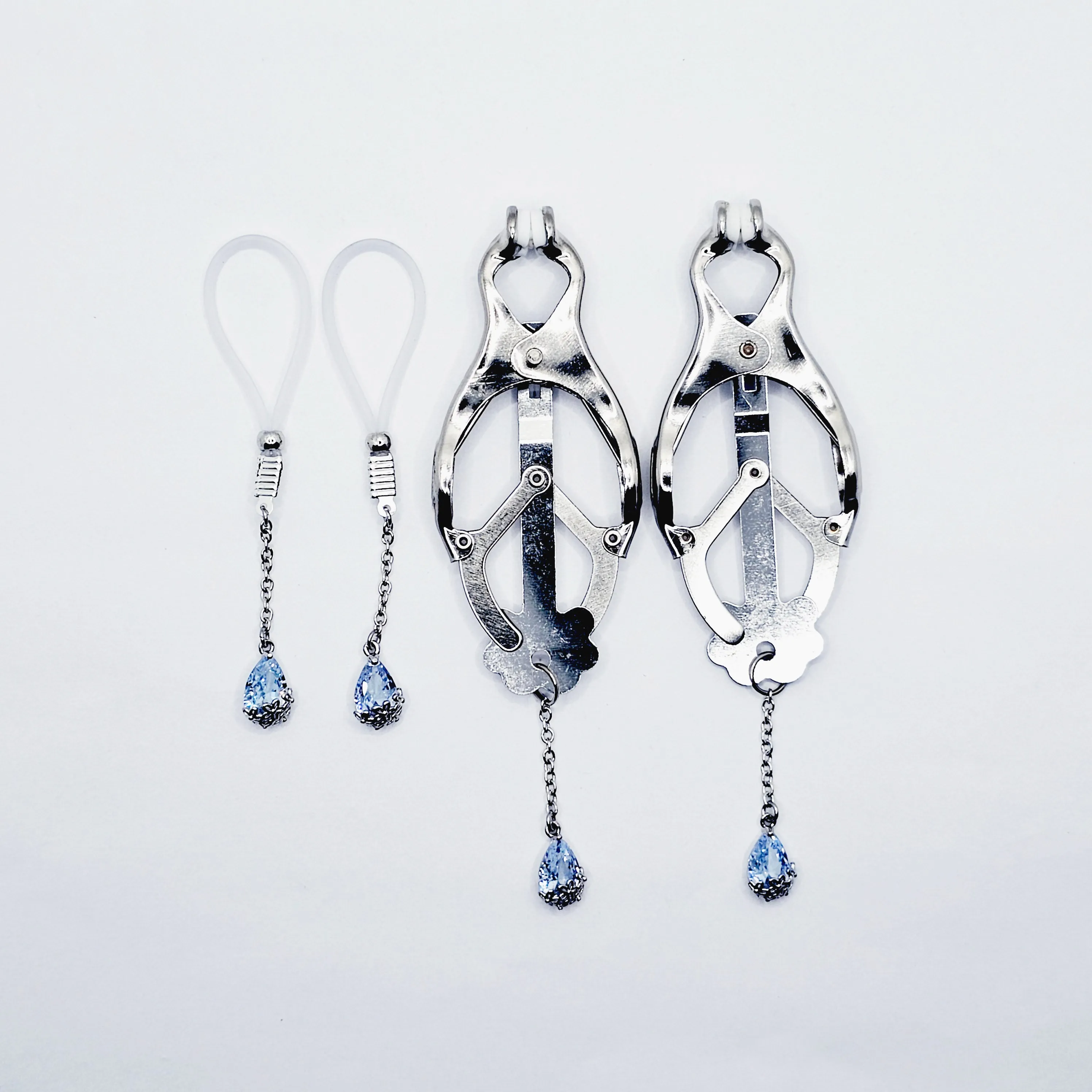 Non Piercing Nipple Dangles on Nipple Nooses or Clamps with Dazzling Cubic Zirconia Pendants.