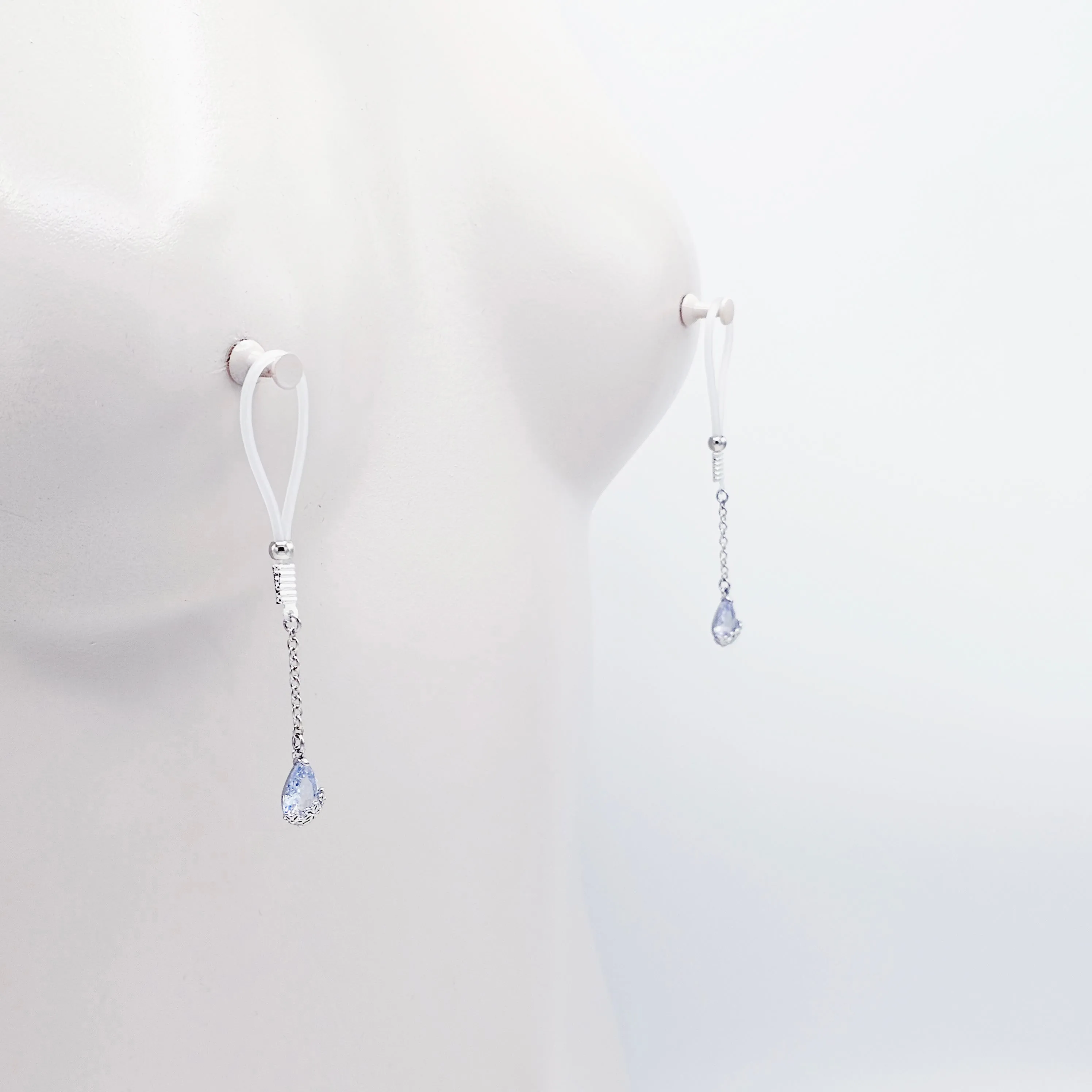 Non Piercing Nipple Dangles on Nipple Nooses or Clamps with Dazzling Cubic Zirconia Pendants.