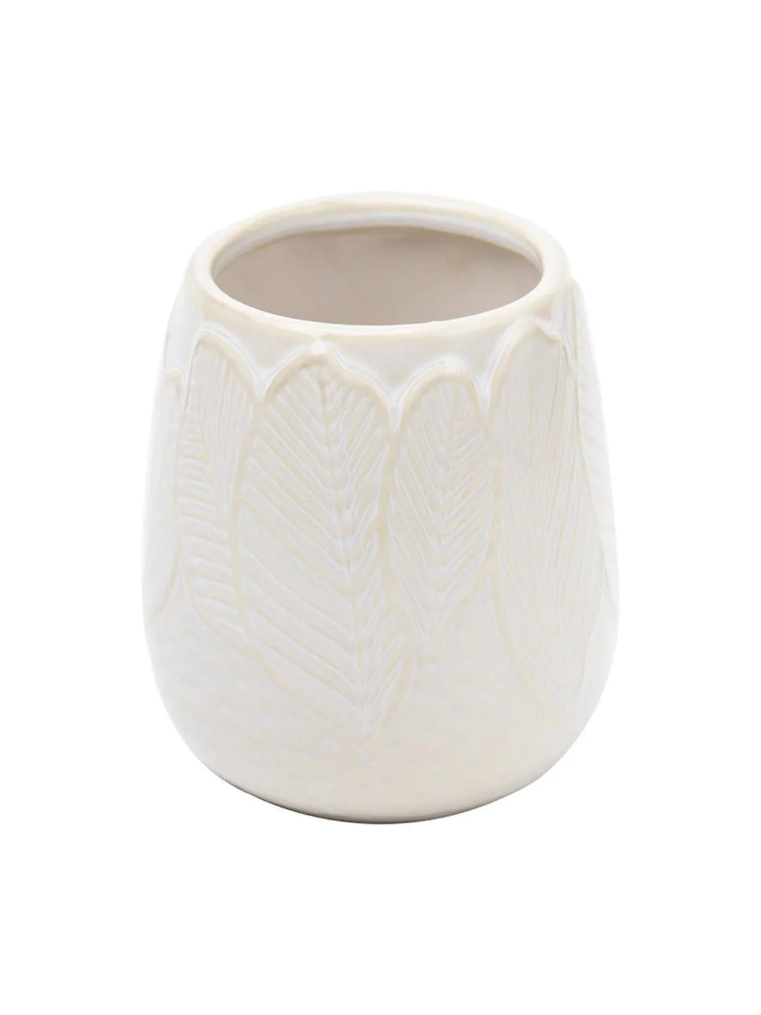 Off White Ceramic Bathroom Set Of 4 - Leafy Pattern, Bath Accessories