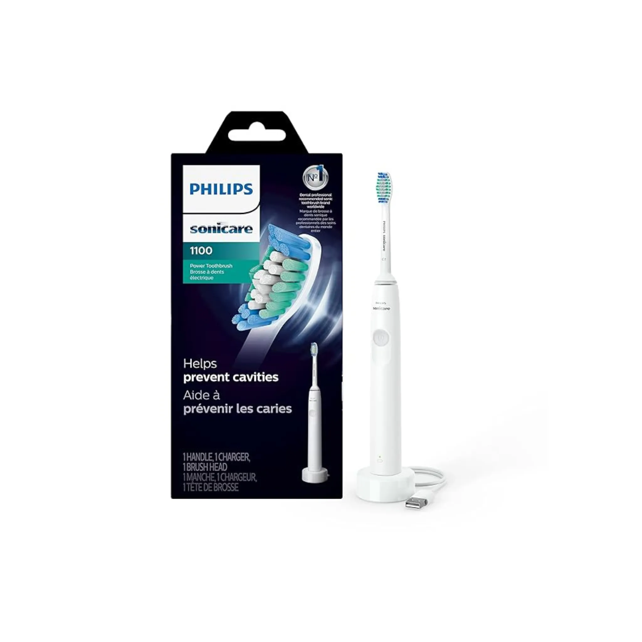 PHILIPS Sonicare 1100 Rechargeable Electric Toothbrush (White Grey, HX3641/02)