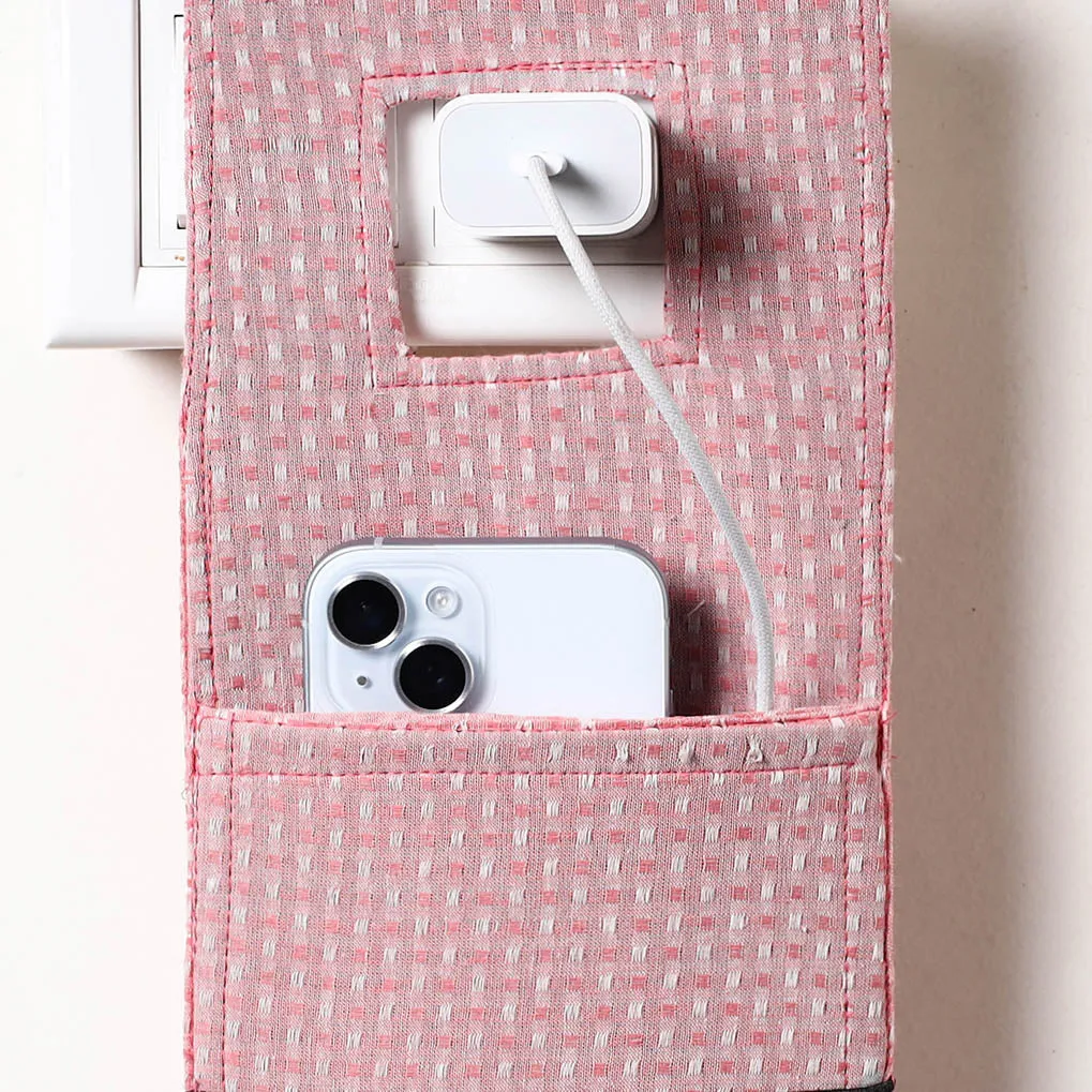 Pink - Jacquard Weave Cotton Mobile Charging Holder