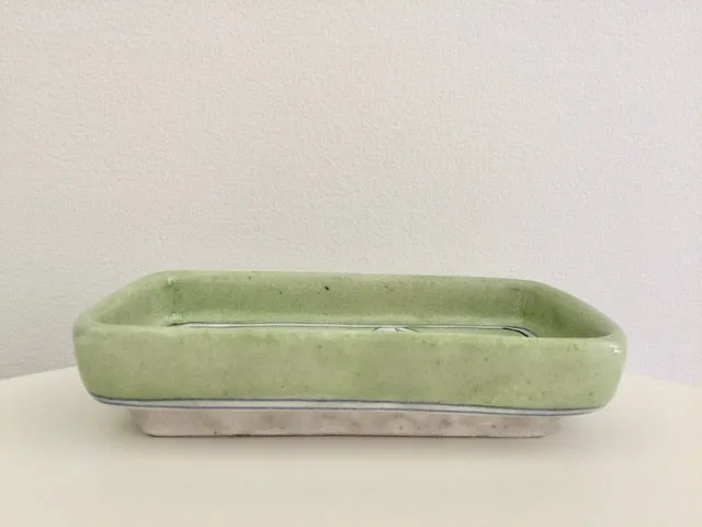 pottery soap dish - modern green floral