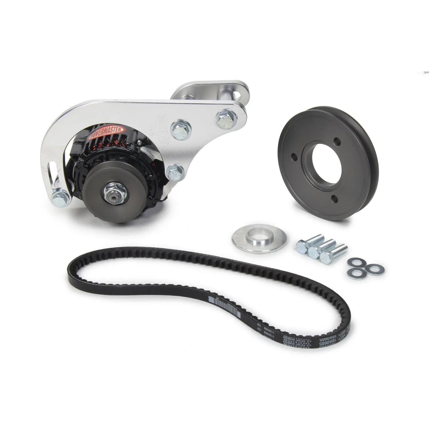 Powermaster Alternator - 55 amp - 12V - V-Belt Pulley - Low Mount - Mounting Included - Black Powder coat - Big Bock Chevy