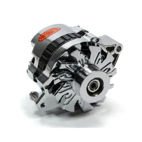 Powermaster CS130 Alternator - 105 amps - 12V - 1-Wire / 3-Wire - 6-Rib Serpentine Pulley - Straight Mount - Aluminum Case - Chrome - GM