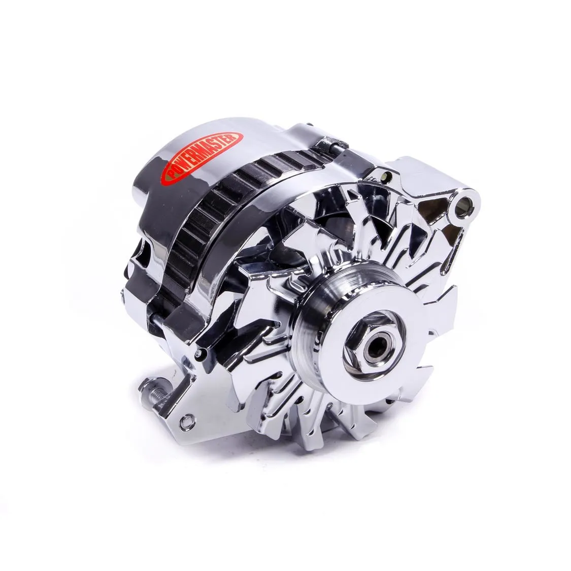 Powermaster CS130 Alternator - 105 amps - 12V - 1-Wire / 3-Wire - Single V-Belt Pulley - Straight Mount - Aluminum Case - Chrome - GM