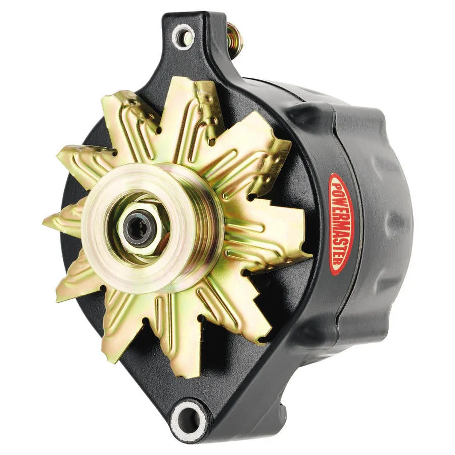 Powermaster Ford Style Race Smooth Alternator - 100 amps - 12V - 1-Wire - 6-Rib Serpentine Pulley - Aluminum Case - Black Powder Coat - Ford