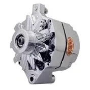 Powermaster Ford Style Race Smooth Alternator - 100 amps - 12V - 1-Wire - 6-Rib Serpentine Pulley - Aluminum Case - Chrome - Ford