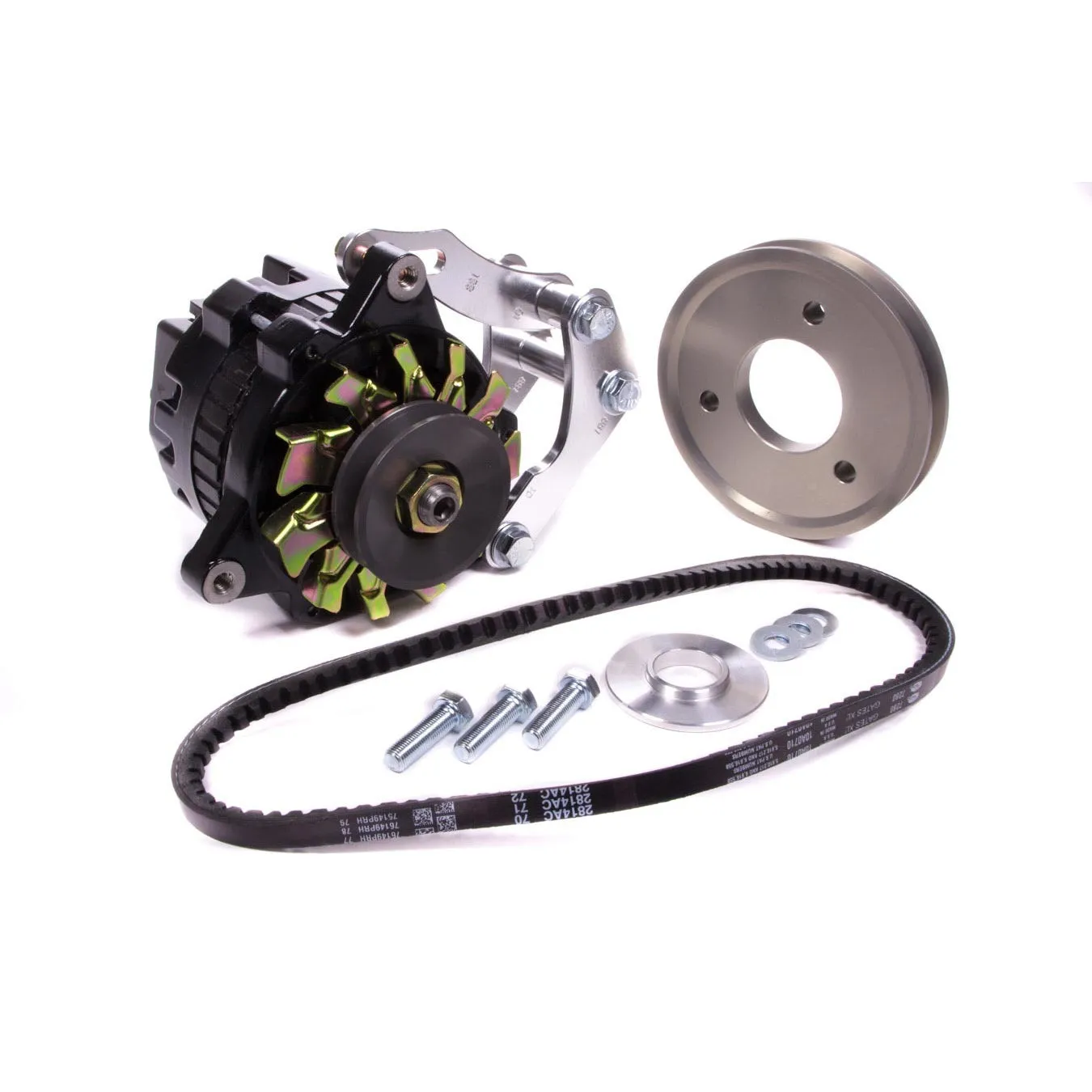 Powermaster Pro Series CS121 Alternator Kit - Snug Mount - Drivers Side Block Mount - 100 amps Alternator / Belt / Bracket / Pulleys - Aluminum Case - Small Block Chevy