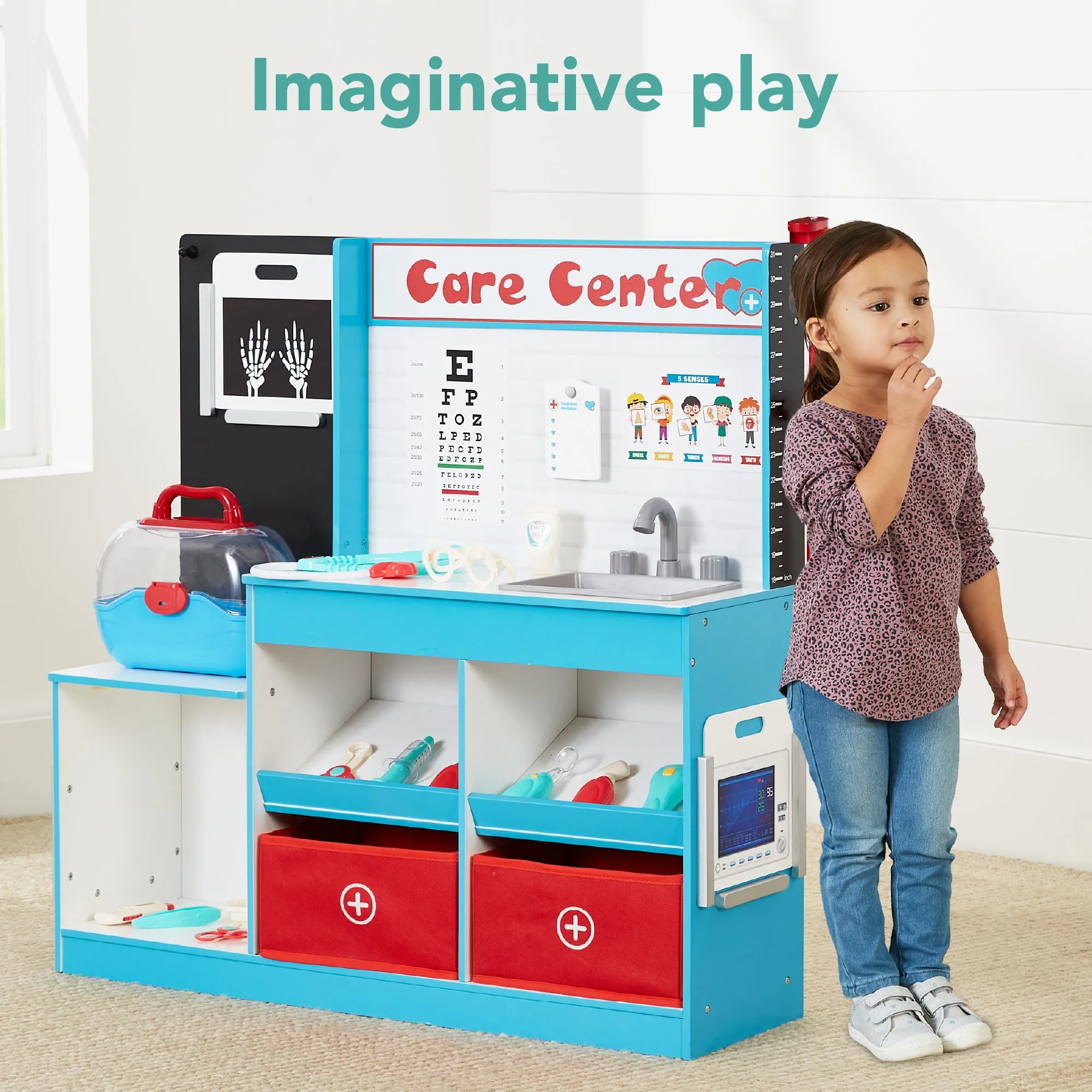 Pretend Play Doctor's Office, Kids Wooden Toy Set w/ Accessories Included