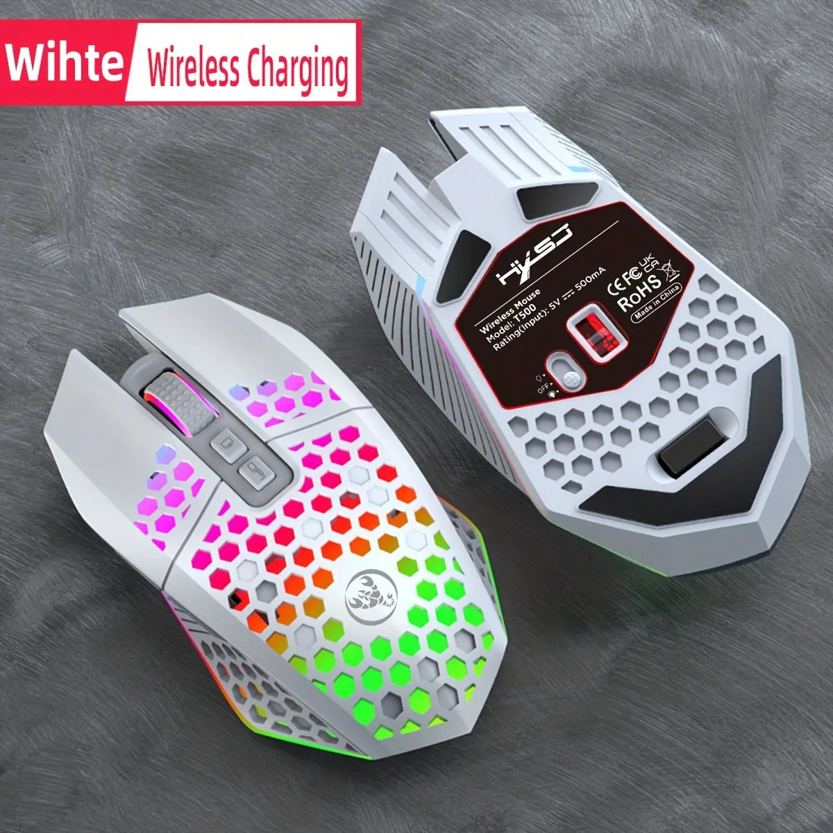 Rechargeable Wireless Honeycomb Mouse - RGB Lighting & USB Plug