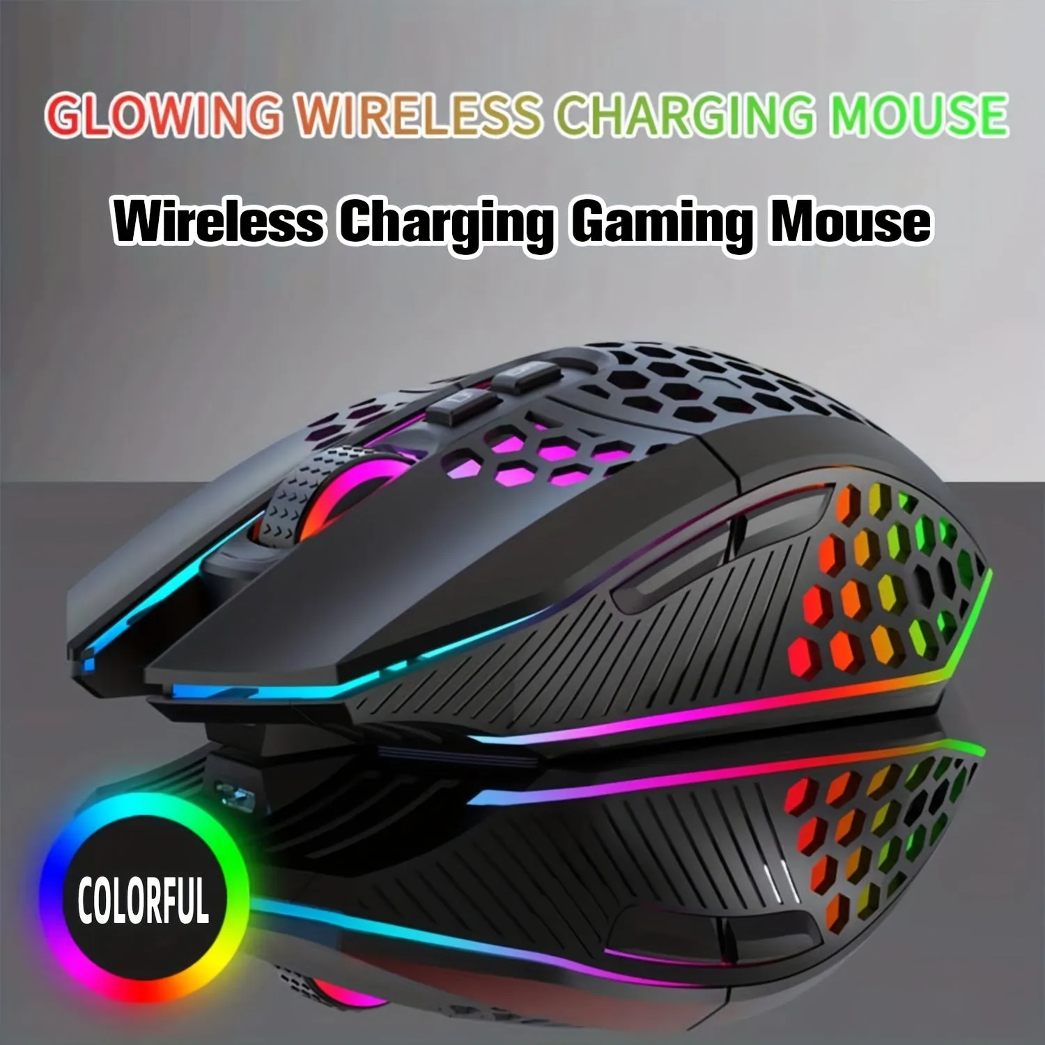 Rechargeable Wireless Honeycomb Mouse - RGB Lighting & USB Plug