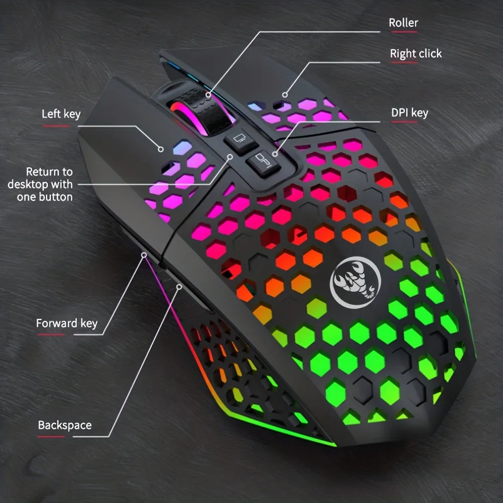 Rechargeable Wireless Honeycomb Mouse - RGB Lighting & USB Plug