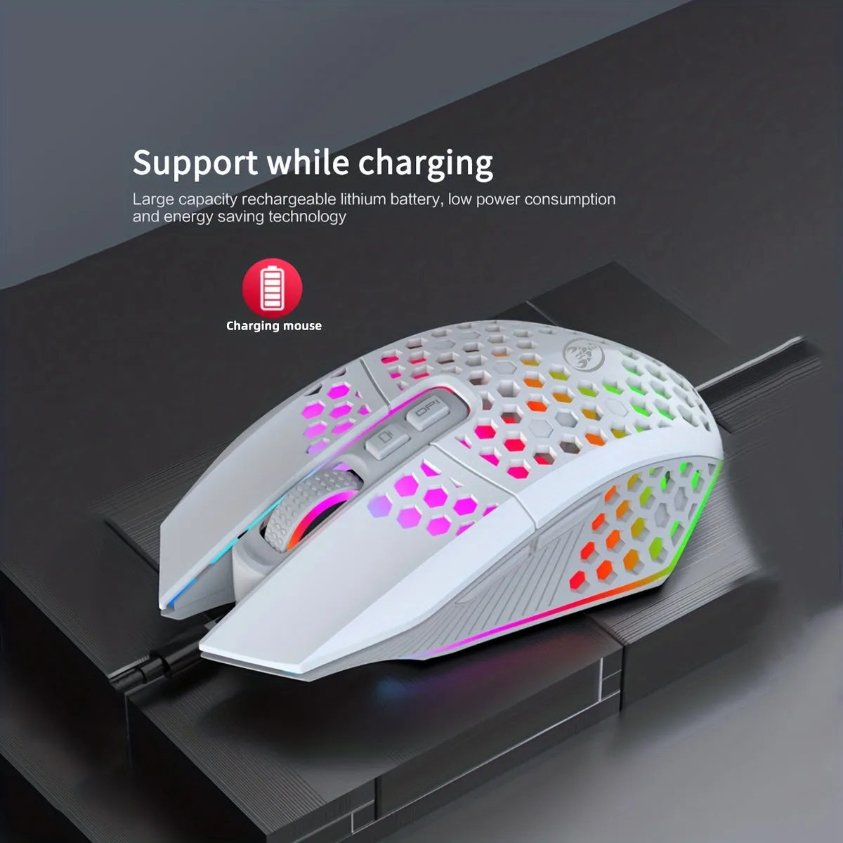 Rechargeable Wireless Honeycomb Mouse - RGB Lighting & USB Plug