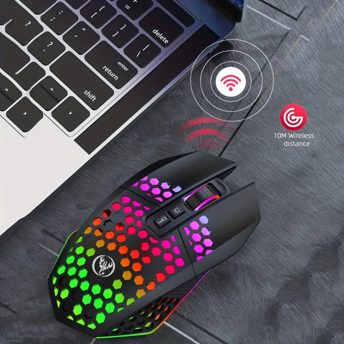 Rechargeable Wireless Honeycomb Mouse - RGB Lighting & USB Plug