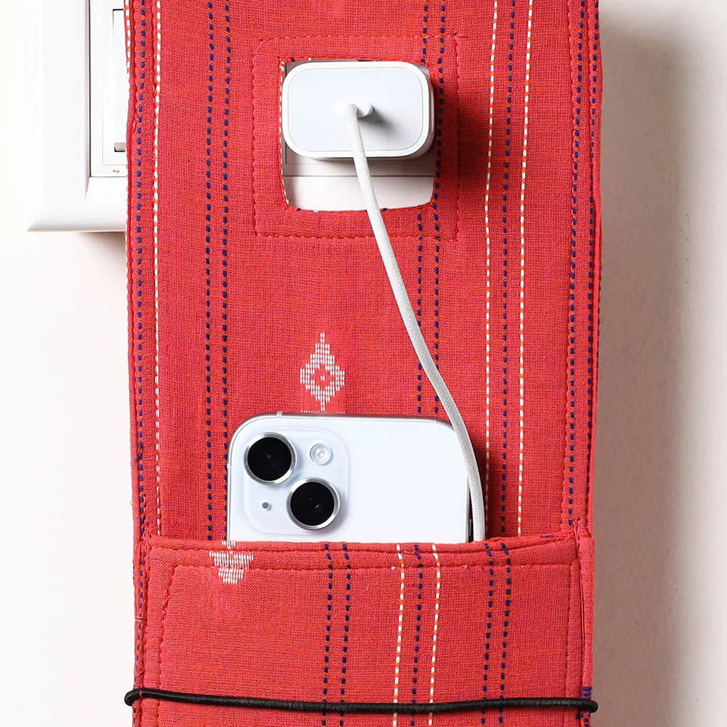 Red - Jacquard Weave Cotton Mobile Charging Holder