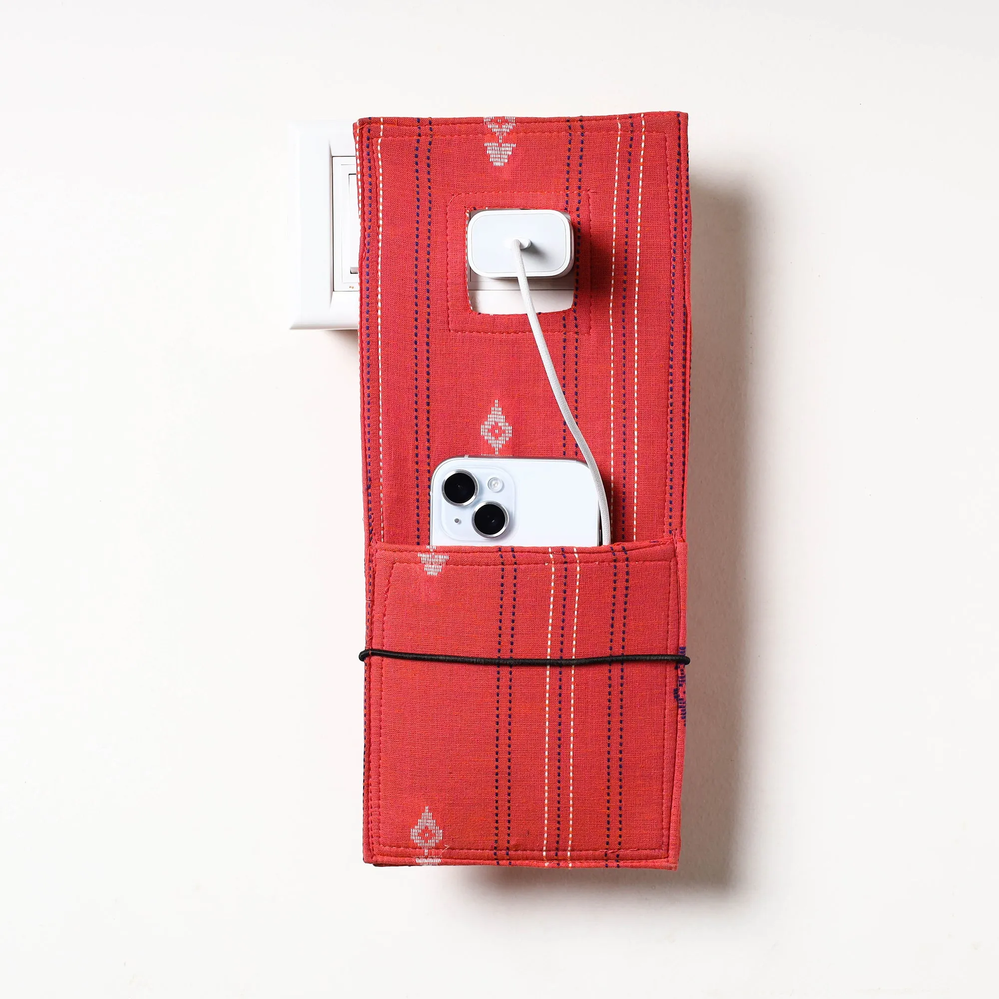 Red - Jacquard Weave Cotton Mobile Charging Holder