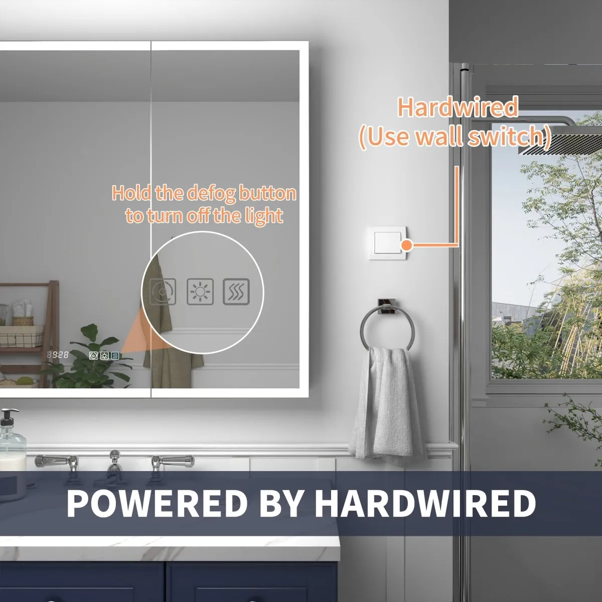 Rim 72" W x 32" H Lighted Medicine Cabinet Recessed or Surface LED Medicine Cabinet with Outlets & USBs