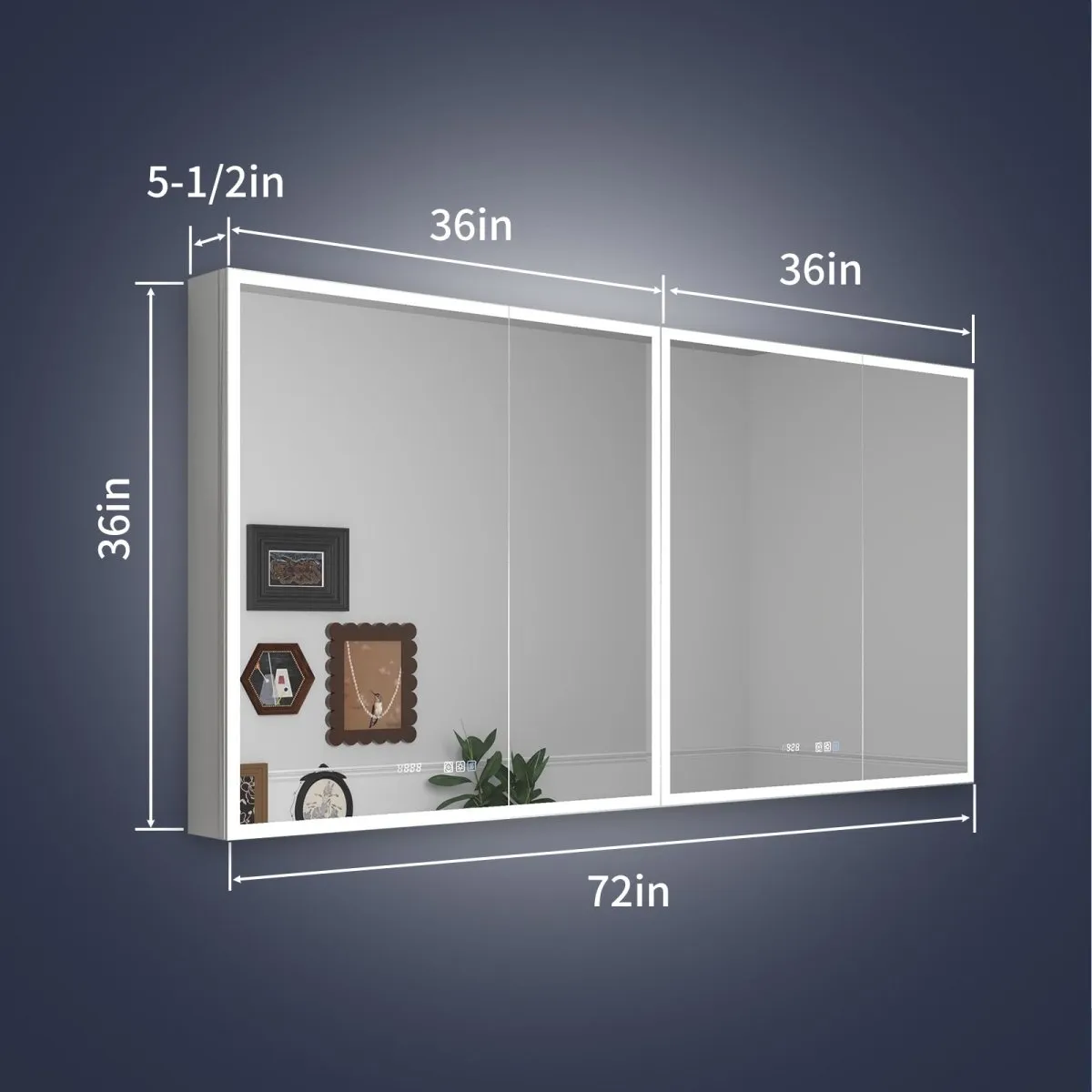 Rim 72" W x 36" H LED Lighted Medicine Cabinet Recessed or Surface with Mirrors,For Bathroom Livingroom