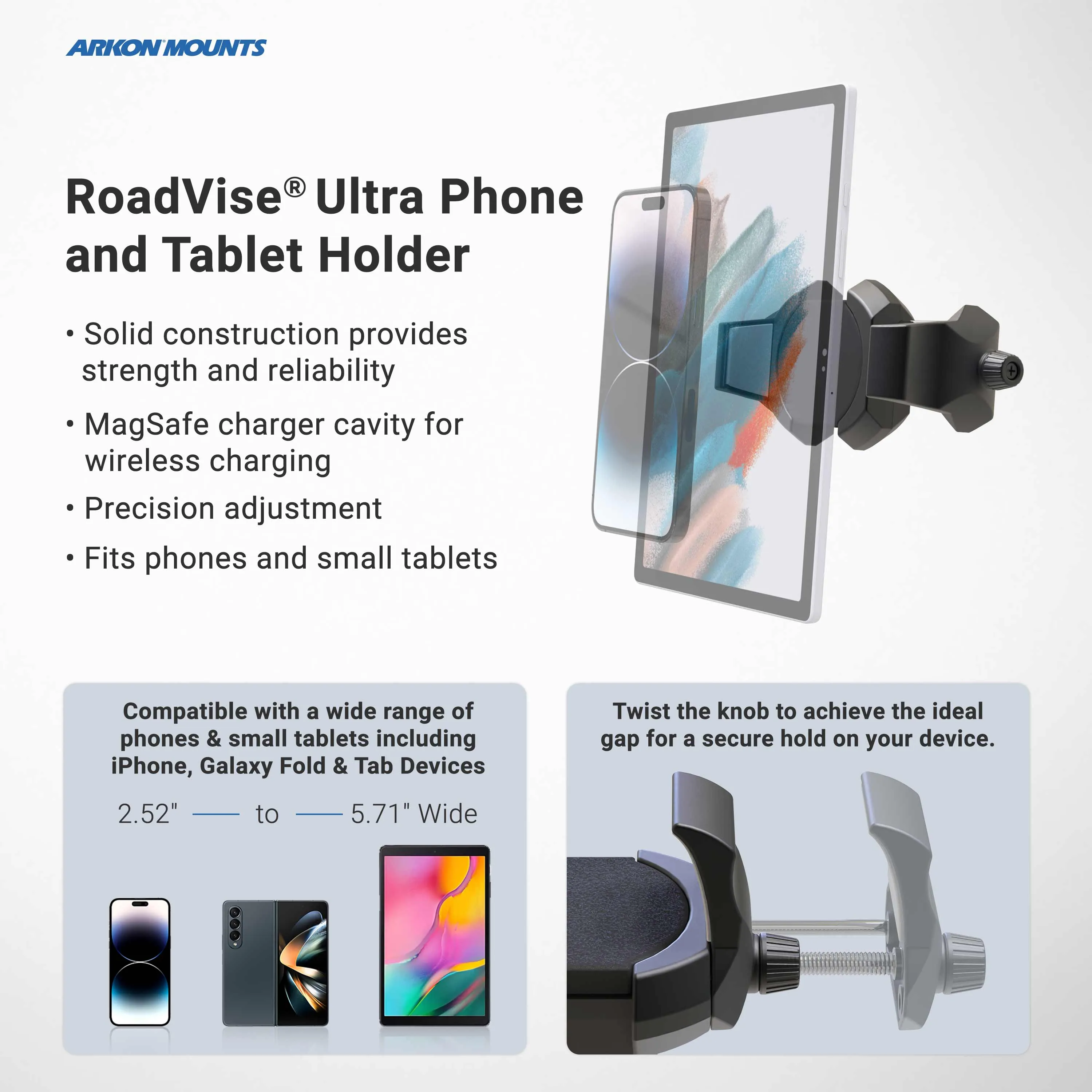 RoadVise® Ultra Holder with Multi-Angle Arm and Clamp Mount