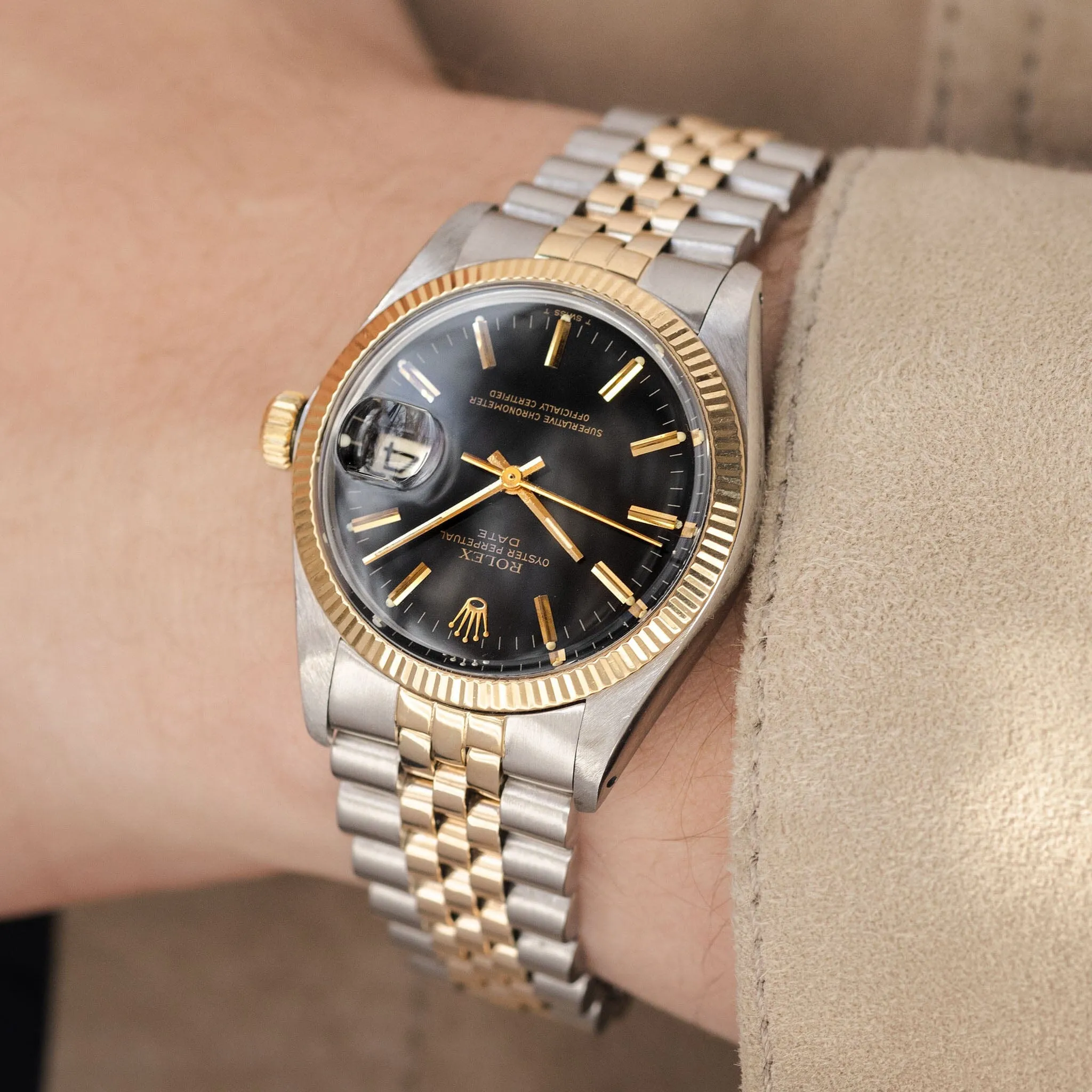 Rolex Oyster Perpetual Date 1505 Steel and Gold Black Dial