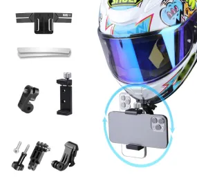 RUIGPRO Action Camera Phone Helmet Mount Kit with J-Hook Buckle & Metal Phone Clamp & Adapter(Black)