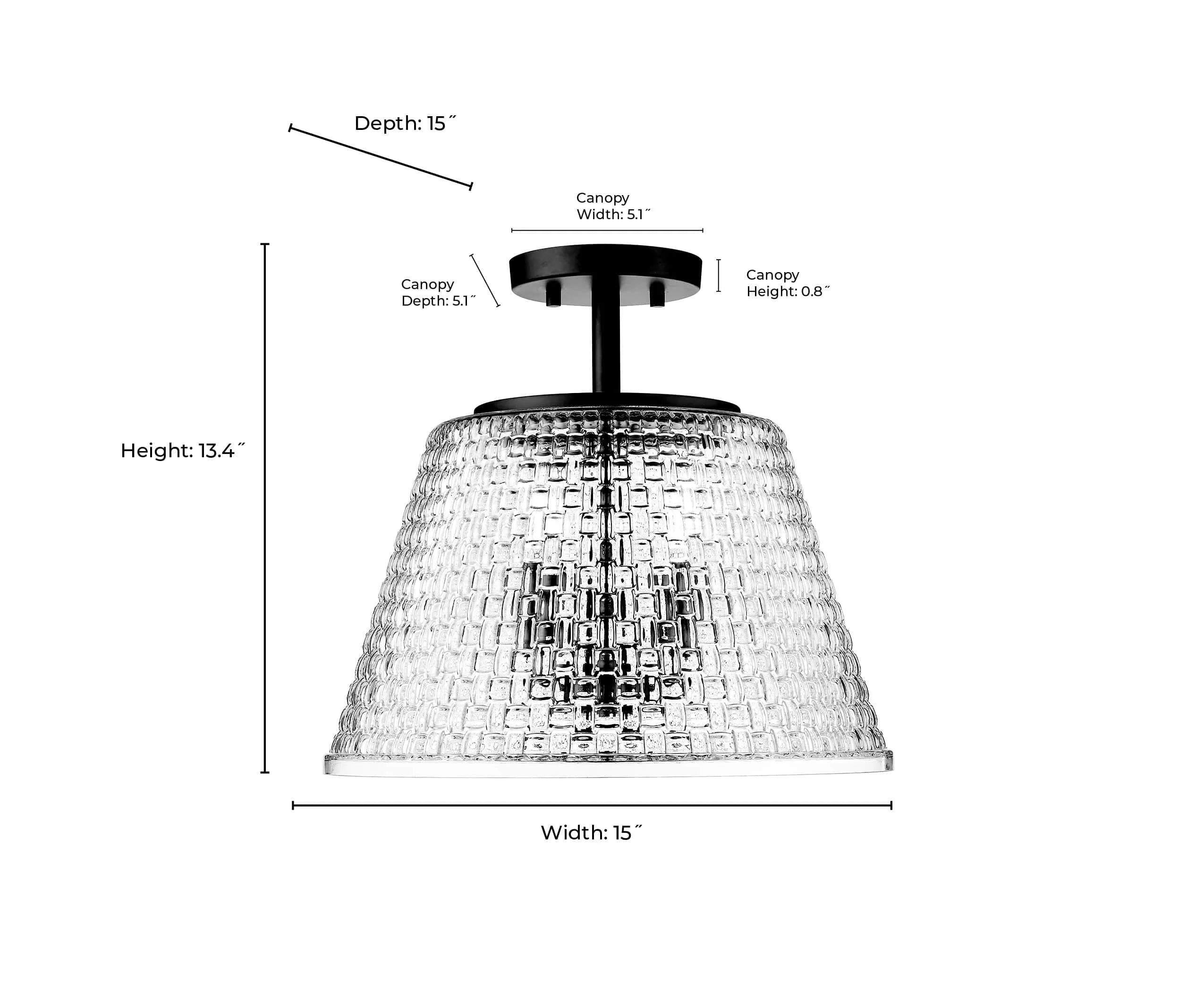 Saben Semi-Flush Mount Fixture - Polished Nickel - Clear Woven Lattice Glass - 15in. Diameter - E12 Candelabra Base