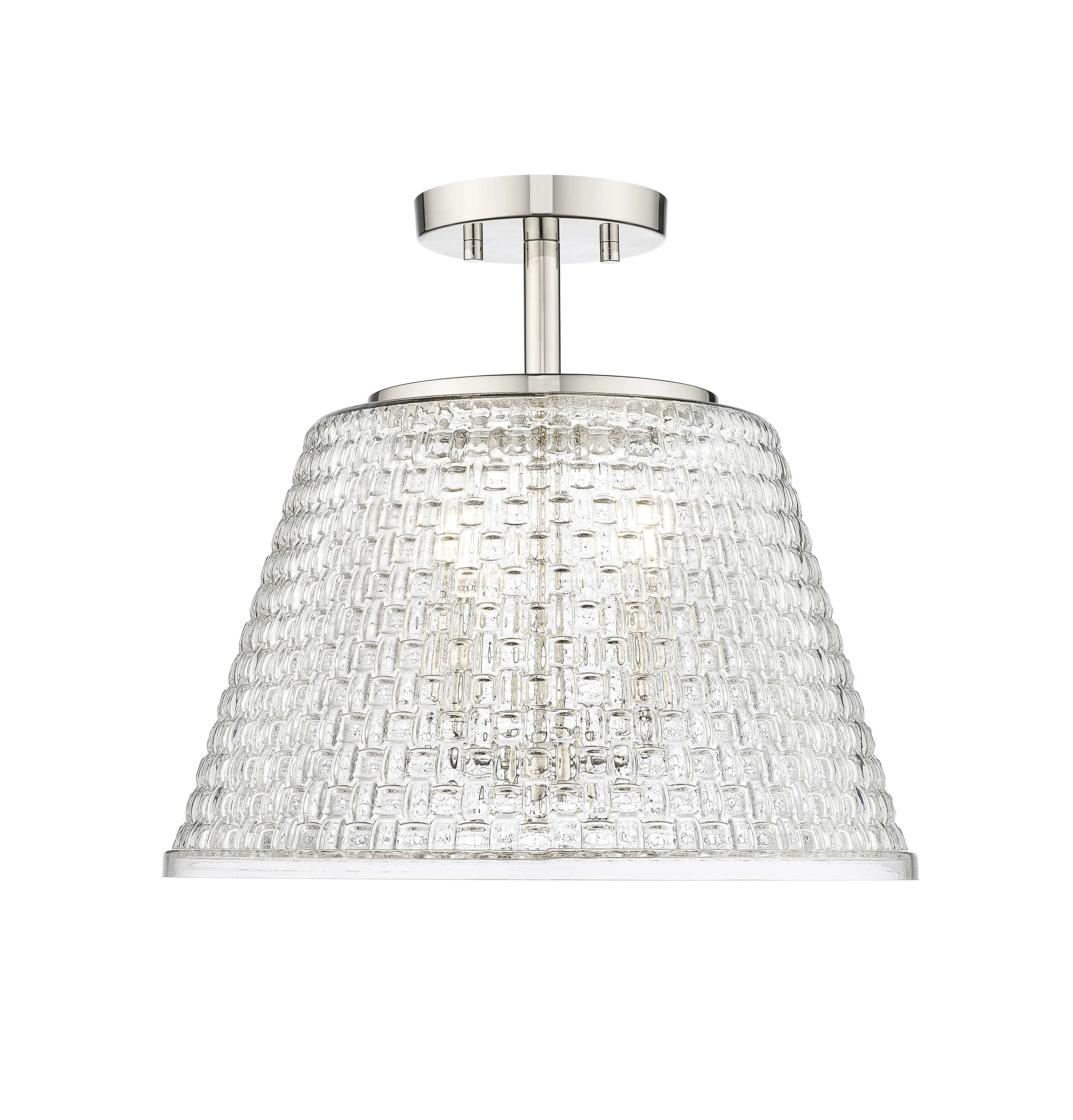 Saben Semi-Flush Mount Fixture - Polished Nickel - Clear Woven Lattice Glass - 15in. Diameter - E12 Candelabra Base