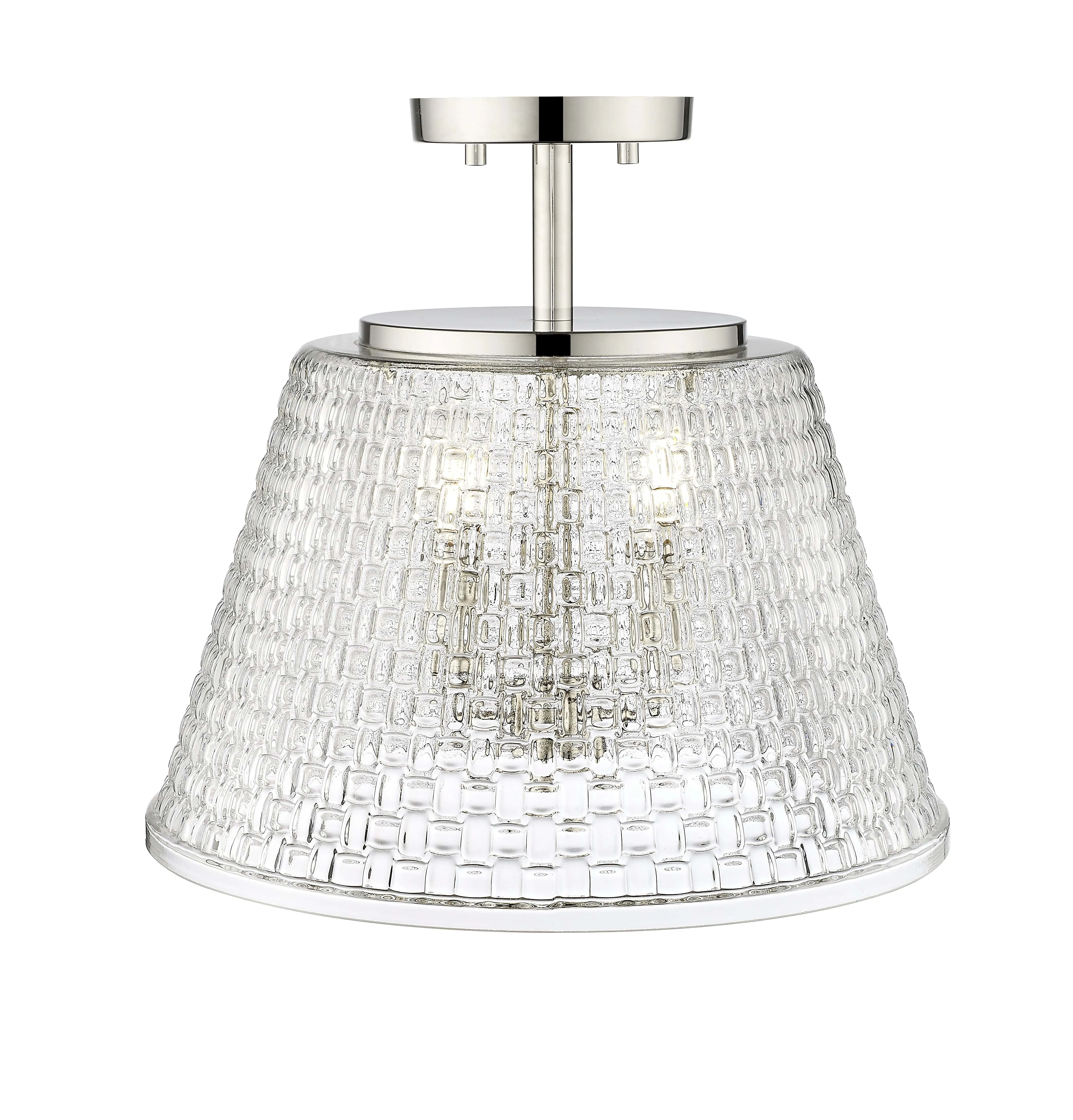 Saben Semi-Flush Mount Fixture - Polished Nickel - Clear Woven Lattice Glass - 15in. Diameter - E12 Candelabra Base