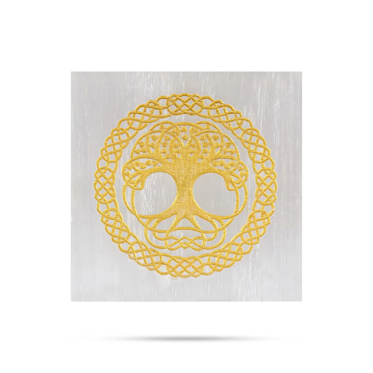 Selenite Charging Plate - 0.25 x 3 Inches | Engraved Tree Design Selenite Plate for Crystals