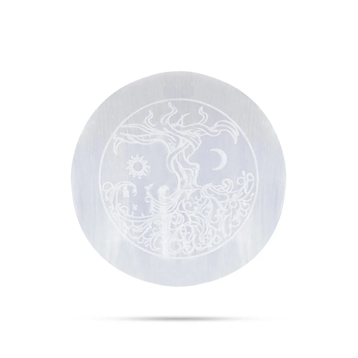 Selenite Charging Plate - 0.25 x 4 Inches | Tree Of Life Engraved Selenite Plate/ Charging Plate for Crystals