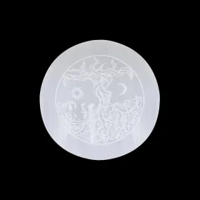 Selenite Charging Plate - 0.25 x 4 Inches | Tree Of Life Engraved Selenite Plate/ Charging Plate for Crystals