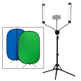 Selfie Starlite Stix Vlog Light Gift Pack - 2x 11in Bi-Color Dimmable LED Wand Lights  with Collapsible Portable Chromakey Blue/Green Muslin Background