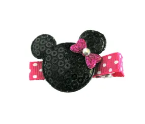 Sequin Mouse with Hot Pink Bow Hair Clip