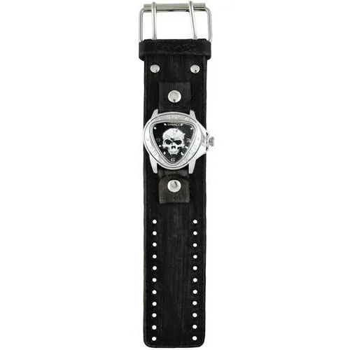 Skull Triangle Black Watch with Stitched Black Leather Cuff