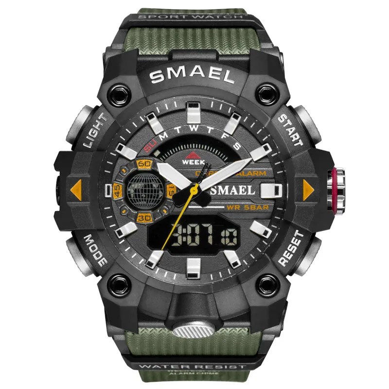 SMAEL Fashion Men's Sport Watches Shock Resistant 50M Waterproof Wristwatch LED Alarm Stopwatch Clock Military Watches Men 8040