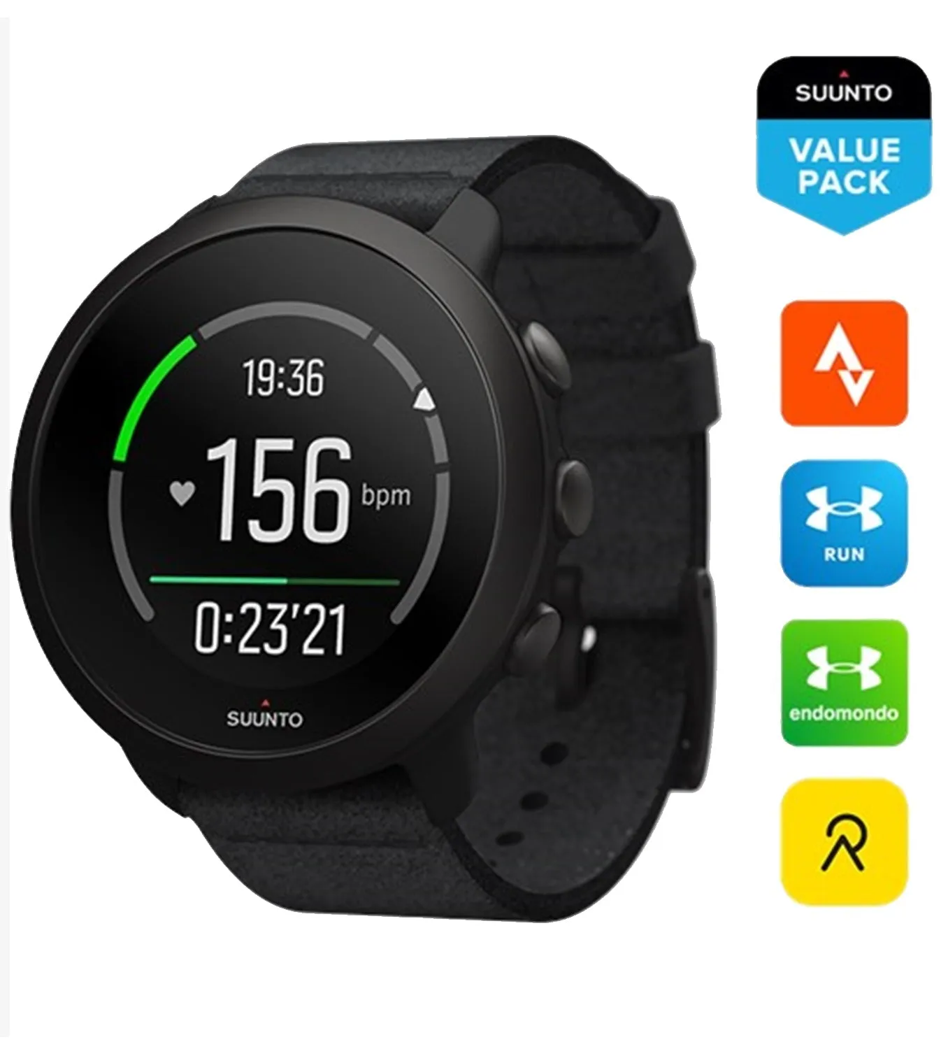 Suunto 3 All Black Durable Sports GPS Watch with Adaptive Training Guidance (SS050617000)