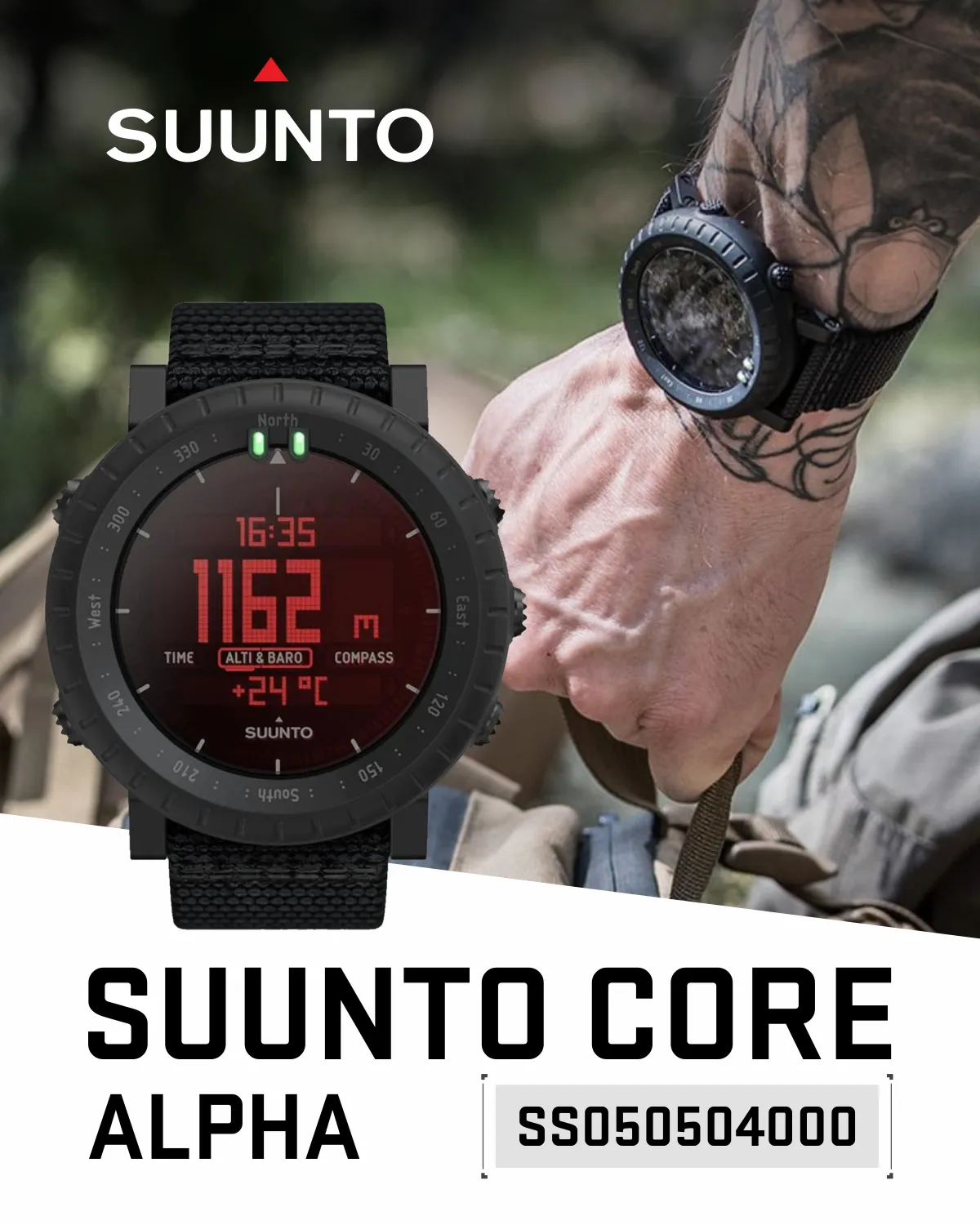 Suunto Core Alpha Stealth Outdoor Sport Smartwatch with Wearable4U Power Bank Bundle