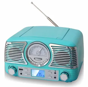 TechPlay Retro CD Stereo with AM/FM Clock Radio, Bluetooth, SD & USB Ports