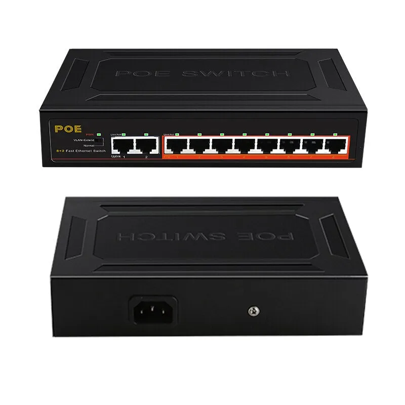 TEROW POE Switch 10-Port 100Mbps Ethernet Smart Switch 8 PoE 2 UpLink With Internal Power Office Home Network Hub for IP Camera