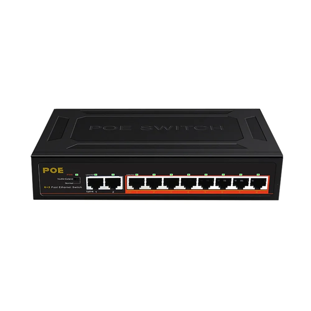 TEROW POE Switch 10-Port 100Mbps Ethernet Smart Switch 8 PoE 2 UpLink With Internal Power Office Home Network Hub for IP Camera