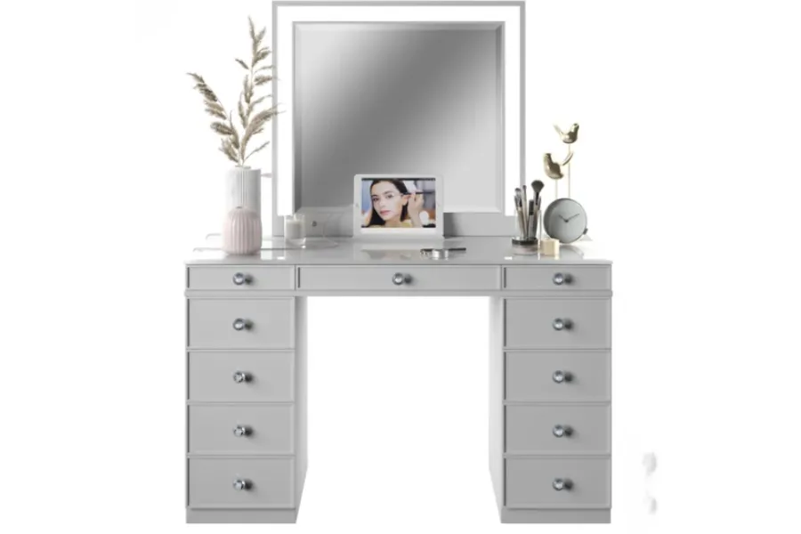 Tresanti Alexandra Double Pedestal Vanity Table with LED Lighted Mirror