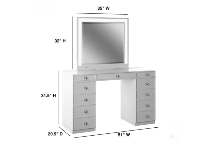 Tresanti Alexandra Double Pedestal Vanity Table with LED Lighted Mirror