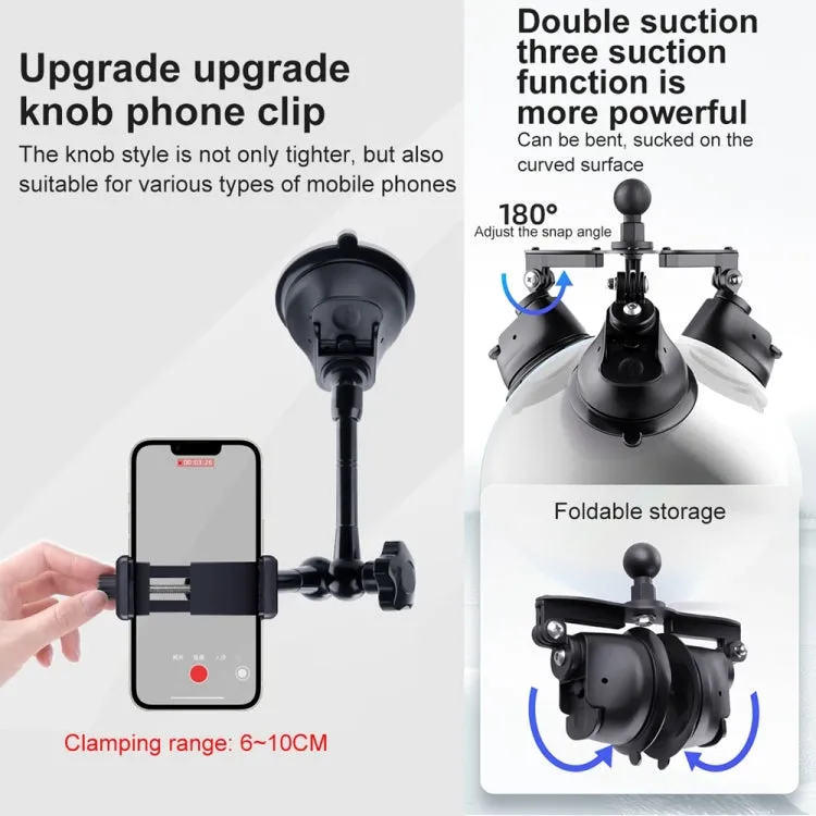 Tri-leg Suction Cup Connecting Rod Arm Phone Clamp Mount (Black)