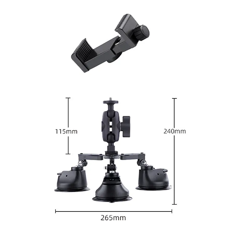 Tri-leg Suction Cup Connecting Rod Arm Phone Clamp Mount (Black)