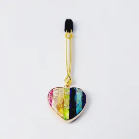 Tweezer Clit Clamp with Rainbow Heart Pendant made out of Semi Precious Stones