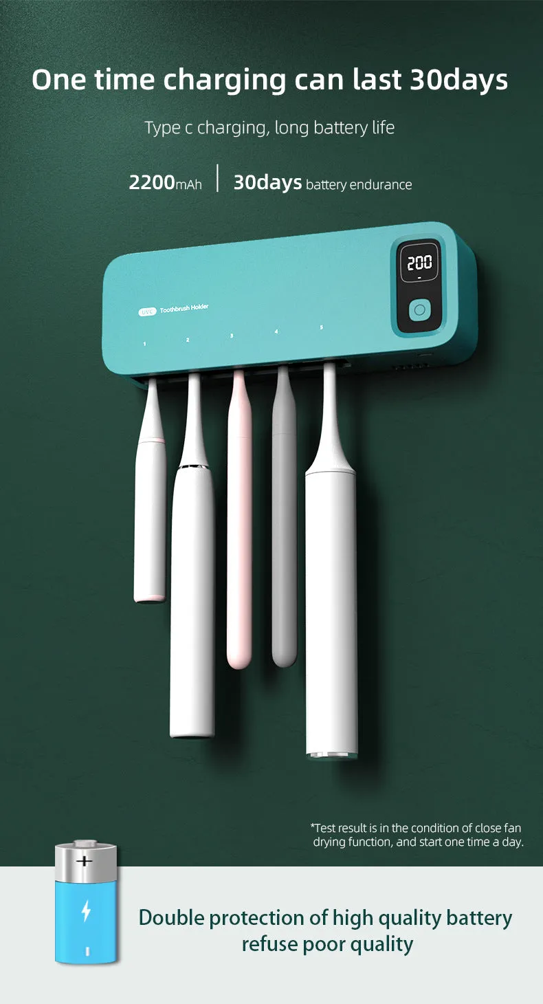 UVC Toothbrush Sterilizer Wall-Mounted Family Holder with USB Charging & Fan Drying | S138