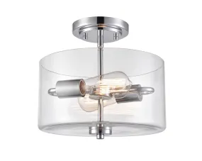 Verlana Semi-Flush Mount Fixture - Chrome - Clear Glass - 11in. Diameter - E26 Medium Base